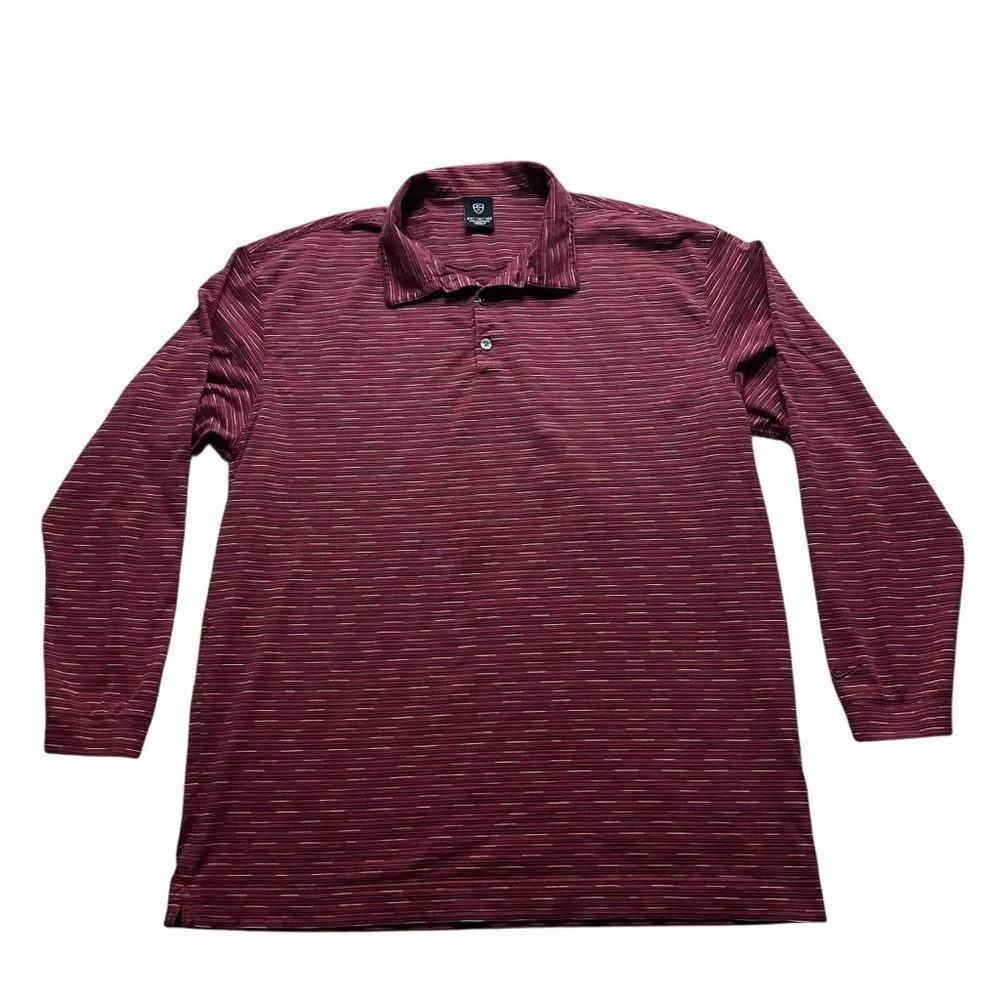 Nike Golf Long Sleeve Polo Shirt Mens XL Burgundy Striped 100% Cotton Swoosh